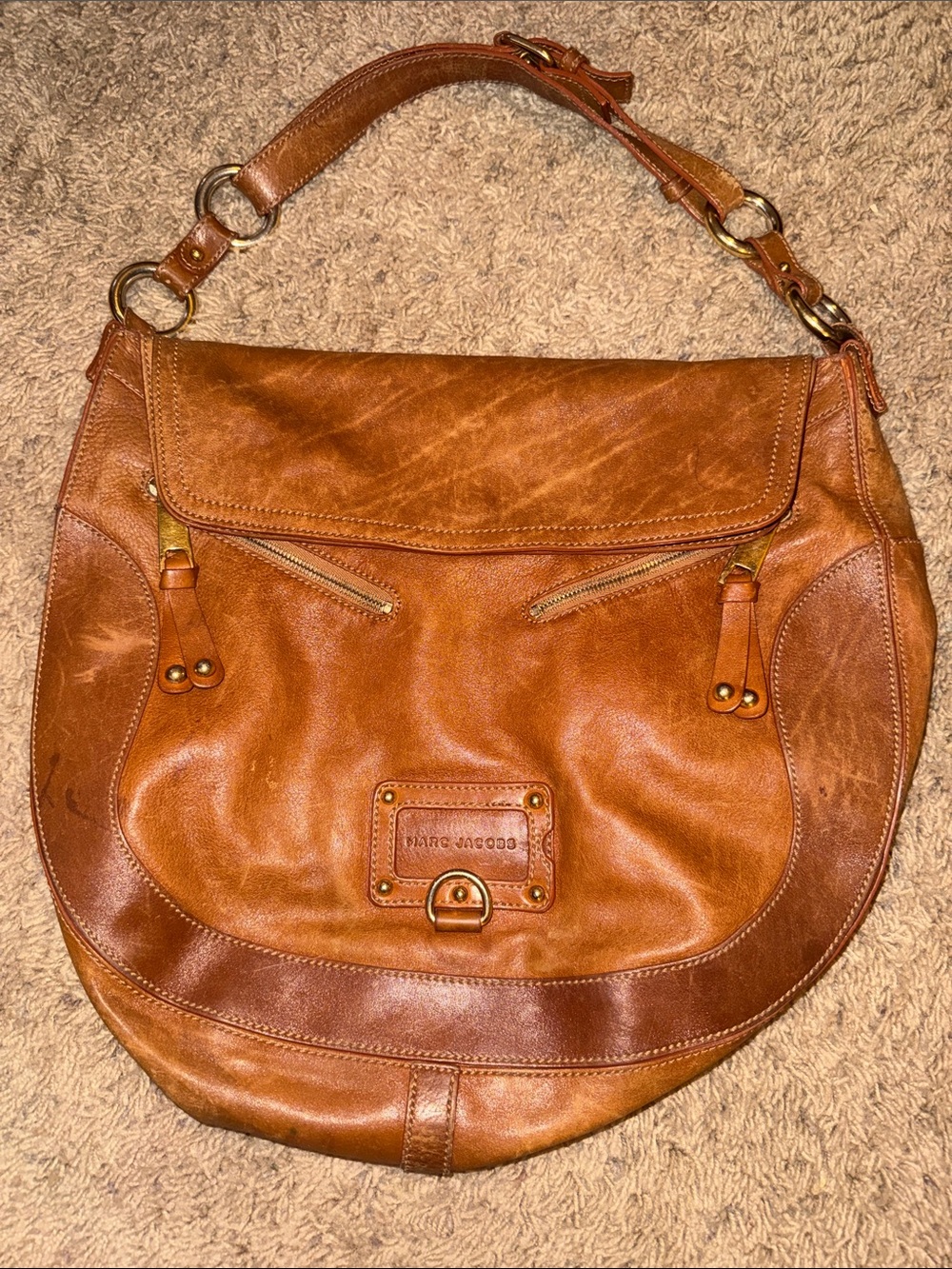 Marc Jacobs Cognac Leather Hobo Bag with Gold Hardware